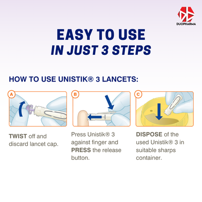 Unistik 3 Comfort Lancets 28G 100's Box