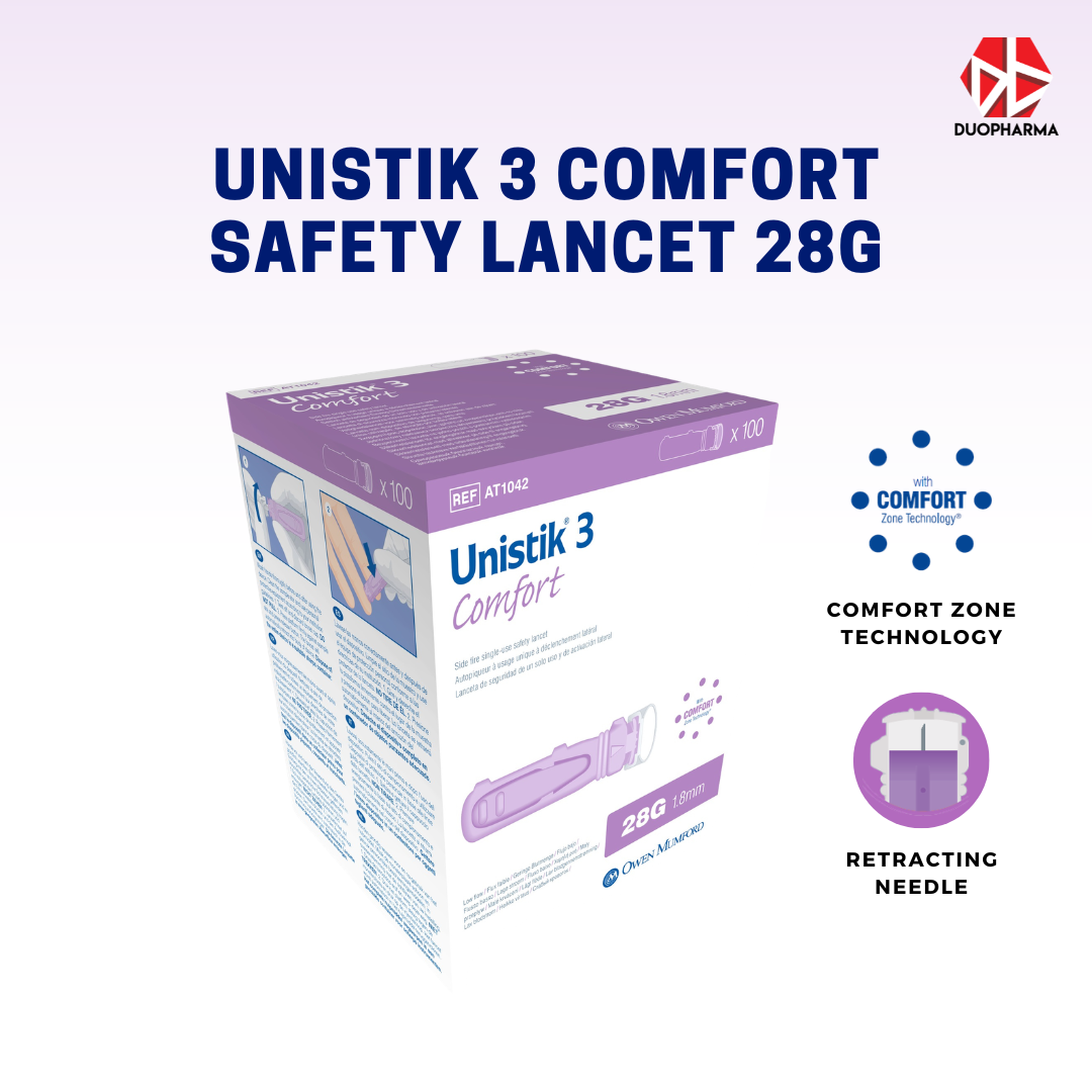 Unistik 3 Comfort Lancets 28G 100's Box
